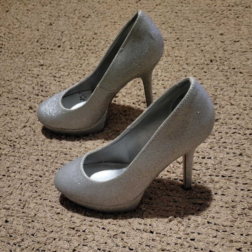 BRASH Glitter Stiletto Platform Heels Silver Size 10